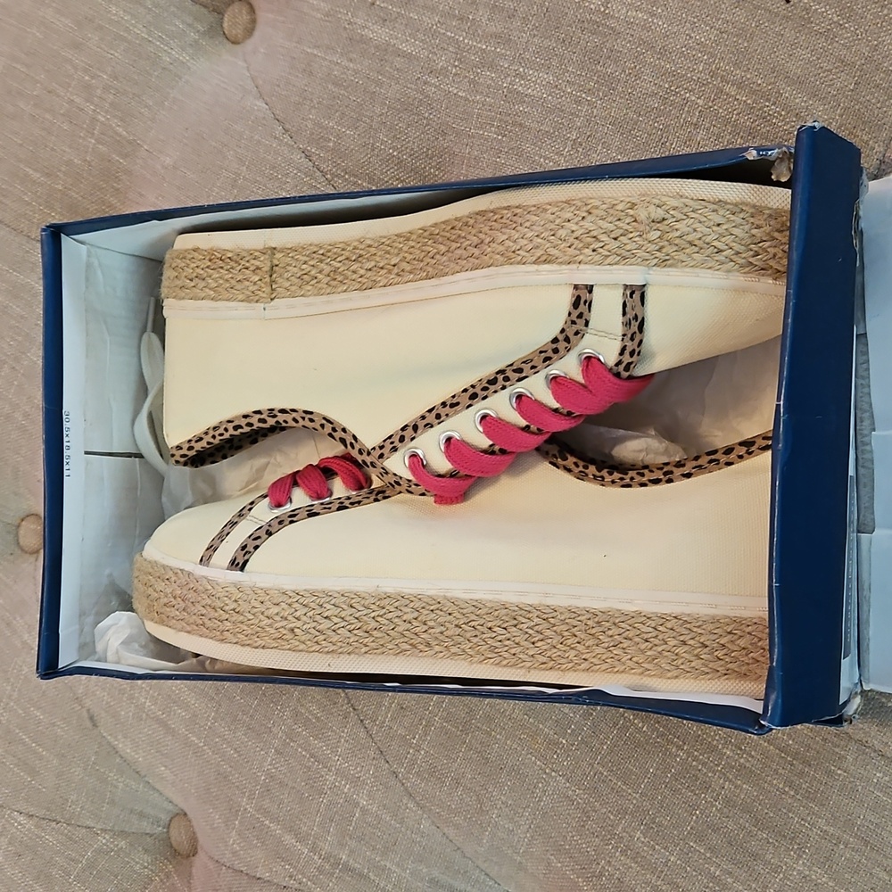 Michelle McDowell Cream Leopard Trim Braided Jute Womens Sneakers Sz 10 - Picture 11 of 11
